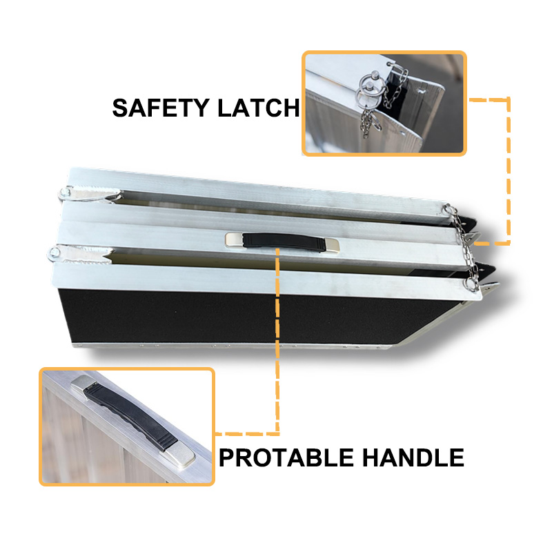 Portable foldable aluminum ramp deployed on outdoor stairs