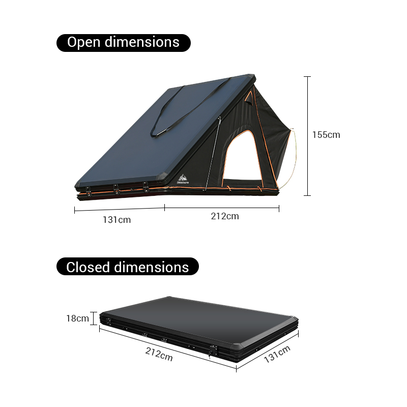 Hard shell rooftop tent mounted on a vehicle